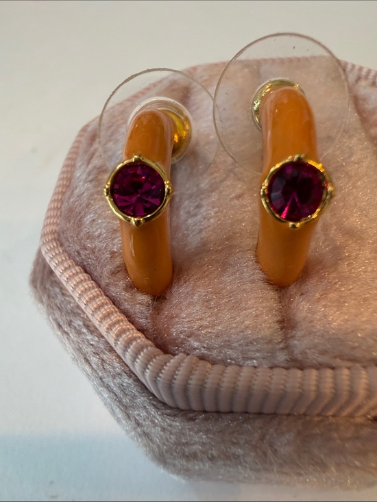 Kurt Geiger Jewelry - Kurt Geiger
Gold-Tone Orange Hoop Earrings with Pink Gem Accent